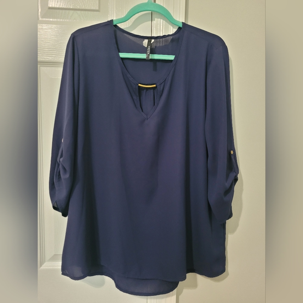 Navy Blouse with Bronze Accent